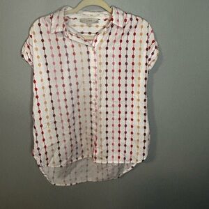 LOFT Women's White Top with Multicolor Accent